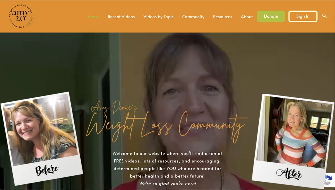 Screenshot of the Amy Denae Weight Loss website