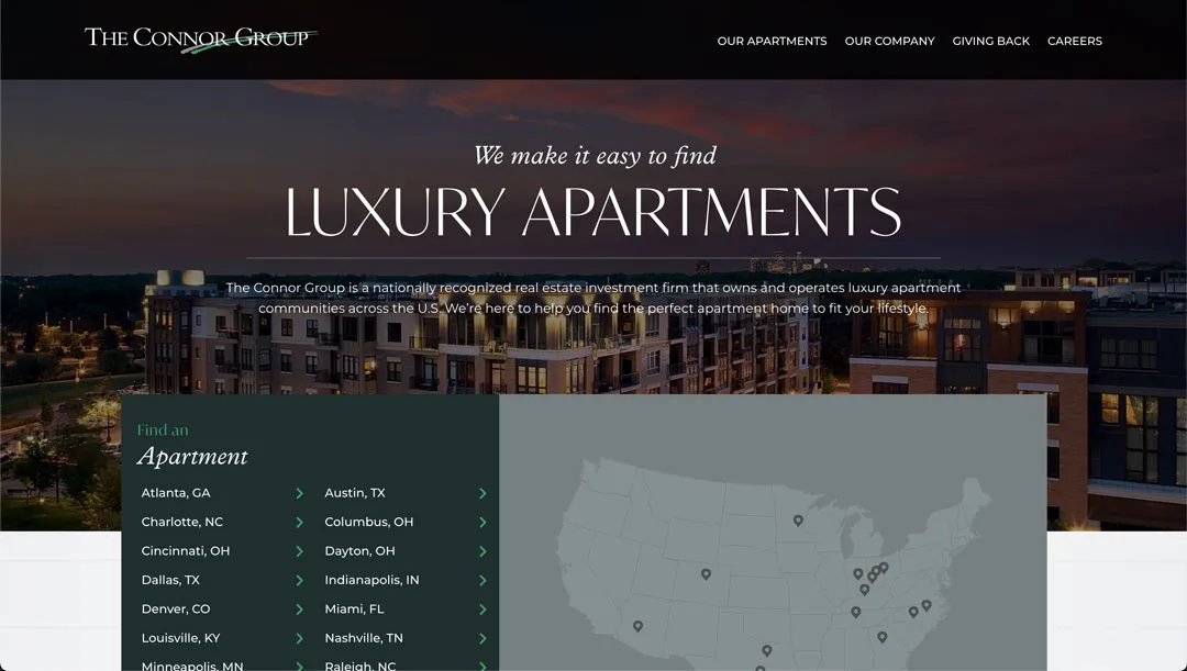 Screenshot of the Connor Group website